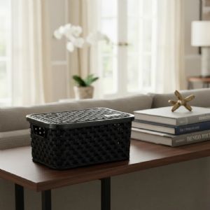 Cesto Oganizador Rattan C/ Tampa 3Litros Preto